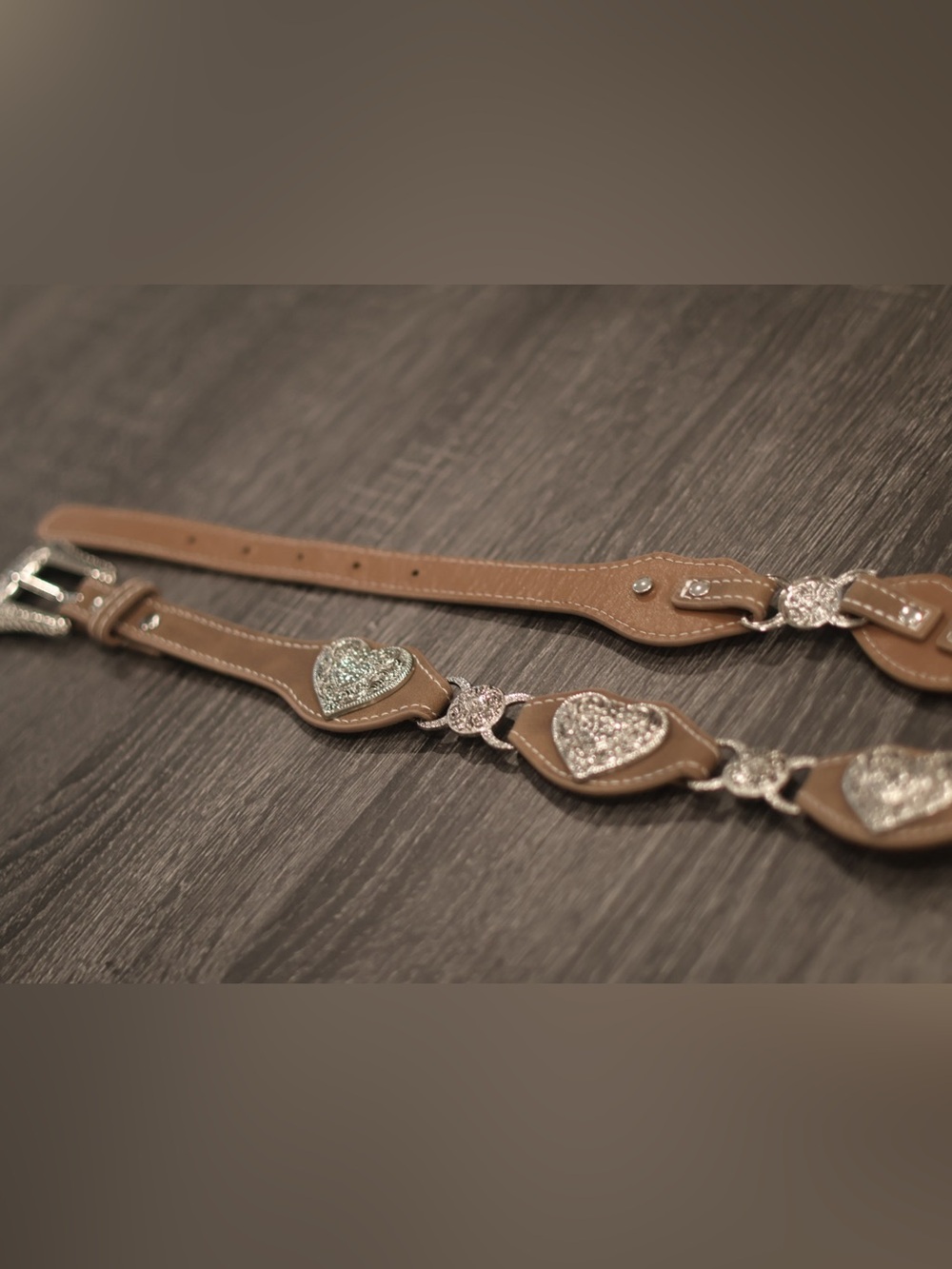 Western Concho Heart Belt Brown Faux Leather Silver Engraved Buckle Boho Cowgirl